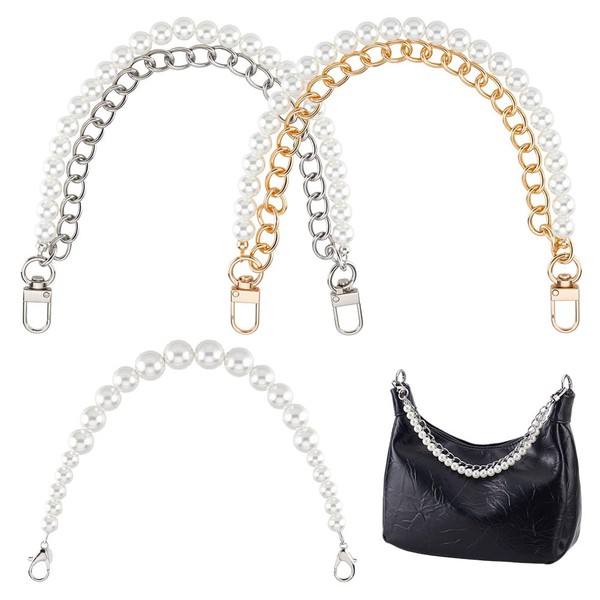 AHANDMAKER 3pcs 3 Styles Pearl Purse Chain, 12.6 inch Imitation