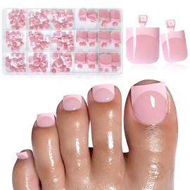 Lifextol 150PC Press on Toenails for Women Fake Toe Press on Nails French Tip Toe Nail Press ons with Sticky Tabs, 15 Size Fake Toenails Press ons Acrylic Toe Nail Tips Kit Pink Press on Toe Nails-E