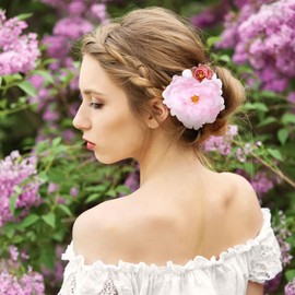 BBTO 21 Pcs Flower Hair Clip Rose Hair Clips Barrettes for Women Flower Accessories Boho Bride Claw Clip Hairpin Brooch Pin Headpiece for Wedding(Light Pink)