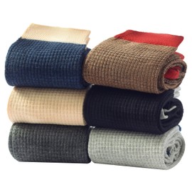 DAUCO 6 Pairs 100% Cotton Socks for Men Waffle Knitted Socks Breathable and Moisture Wicking Mens Dress Socks All-season Crew Socks