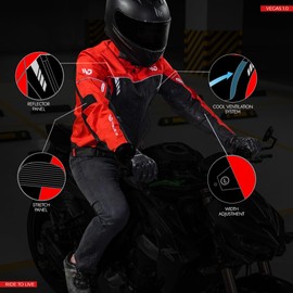 WD Motorsports Vegas 1.0 Men’s Textile Motorcycle Jacket, All-Season CE Armored, Waterproof Cordura Biker Jackets with Removeable Lining & Ventilated Zippers (Red, 3XL)