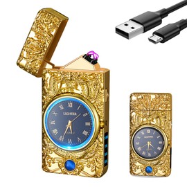 TIKIUKI Windproof Plasma Lighter with Luxury Design LED Light 75° Slant Bar Fast USB Charging Auto Shut-Off – Perfect for Camping Hiking and Gifts(Gold)