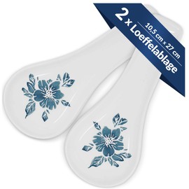 Lashuma 2 x Cooking Spoon Rests 27 x 10 cm Spoon Coaster Blue Gentian Spoon Holder Ceramic