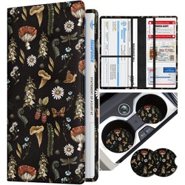 Slohif Car Registration and Insurance Card Holder with Magnetic Shut - Vehicle Glove Box Organizer Women Leather Automobile License Holders Coasters Auto Accessories Case for Document,Mushroom