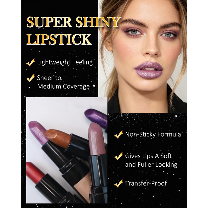 Caedelfly Metallic Lavender Lipstick, Long Lasting & Transfer Proof High