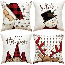 Anyingkai Set of 4 Christmas Cushion Covers, 45 x 45 cm, Christmas Cushion Cover, Christmas Decoration Cushion Covers, Christmas Cushion Covers, Christmas Pillow Covers