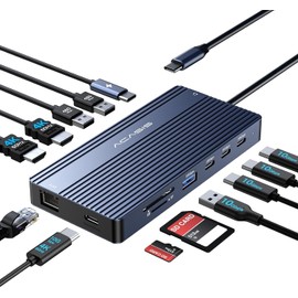 ACASIS USB C Hub USB C Docking Station Dual Monitor 14 in 1 Laptop Docking Station 3 Monitors with 2*HDMI+6*USBA/C Ports+Ethernet+SD/TF+Audio+PD100W, Laptop Dock forDell/HP/ThinkPad/Surface