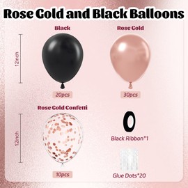 60pcs Rose Gold and Black Balloons 12inch with Rose Gold Confetti Balloons for Wedding Graduation Baby Shower Birthday Party Decoration