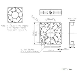 Sunon MF60151V11000UA99 Fan 12 V DC 1.53 W 60 x 60 x 15 mm 44.8 m³/h 44.8 m³/h 44.8 m³/h