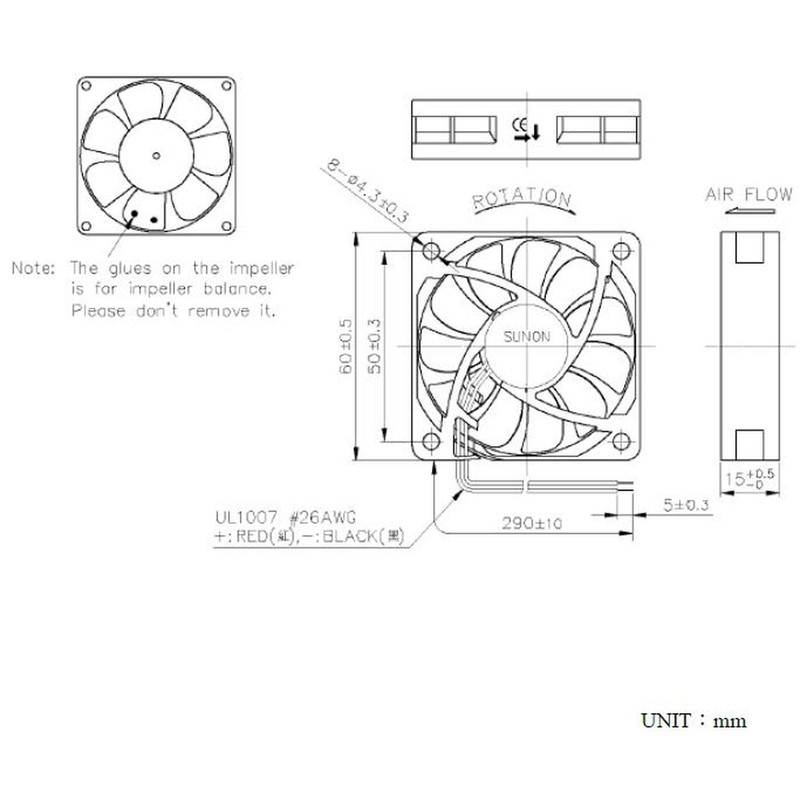 Sunon MF60151V11000UA99 Fan 12 V DC 1.53 W 60 x