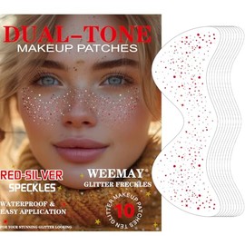 Auiremrti 4 Piece Glitter Face Freckles Tattoo, Waterproof Dual-Tone Red and Silver Temporary Tattoos, Festival Freckles, Henna Freckles Tattoo Foil