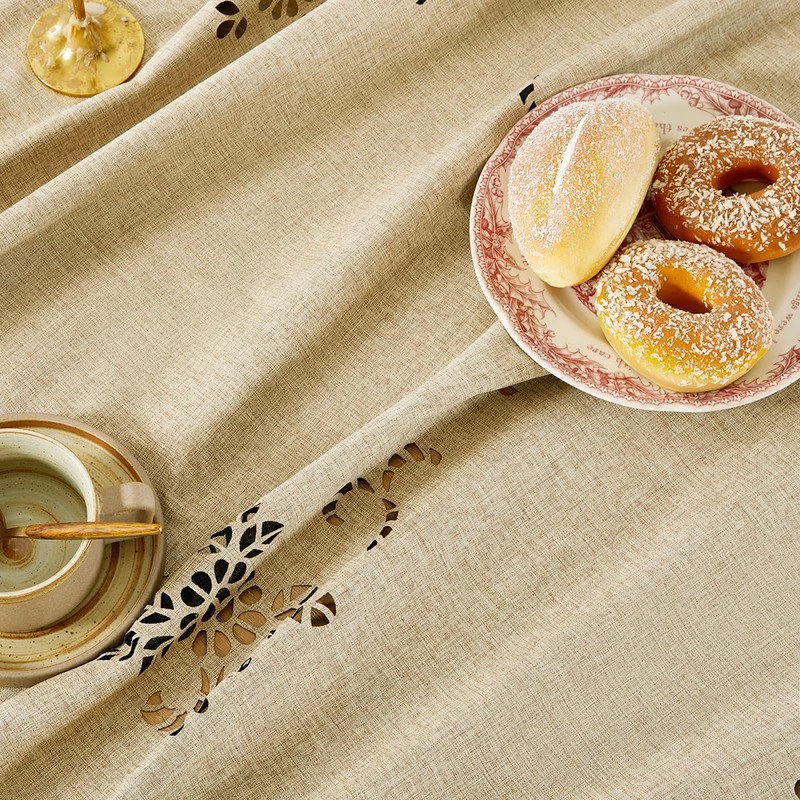 Wracra Macrame Waterproof Table Cloth, Farmhouse Linen Style Round Table