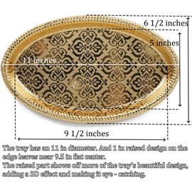 Fermus Set of 2 Oval Metal Tray 11 inches Long Jewelry Dish Cosmetics Organizer Decorative Serving Platter Small Storage Tray Centerpiece for Coffee Table Living Room Kitchen Counter, (2 Pack)