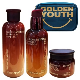 Innisfree Flower Mushroom Vital 3-piece set (skin + lotion + cream) + GOLDEN YOUTH pouch (blue) provided / 이니스프리 꽃송이버섯 바이탈 3종구성(스킨+로션+크림)+GOLDEN YOUTH 파우치(블루) 증정