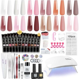 duolingdai Professional Poly Gel Nail Kit, Poly Nail Gel Kit with UV Lamp, Complete Nail Extension Polygel Kit for Beginners, Gift for Women Polish Manicure Salon Rhinestone Cutics Comfort