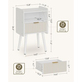 Masupu Nightstand,Modern Night Stand Wood Bedside Table with Storage Drawer Side End Table for Bedroom,Living Room,Office,White