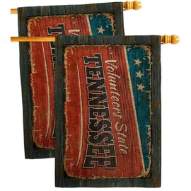 Tennessee Vintage Burlap House Flag - 2 pcs Pack Regional States USA American Territories Republic Country Particular Area - Decoration Banner Small Garden Yard Gift Double-Sided Made in 28 X 40