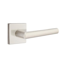 EMTEK Square Rosette Privacy Set with Matching Finish Stuttgart Lever - Choice of Left/Right Handing and 7 Finishes - 5210STURHUS15 - Right Handed (RH) - Satin Nickel (US15)