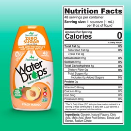 SweetLeaf Water Flavoring Drops- Stevia Water Enhancer, Sugar Free, Zero Calorie Water Additive for Flavor, Contains Monk Fruit Extract, Gluten Free, Keto Friendly- Peach Mango, 1.62 Fl Oz (Pack of 1)