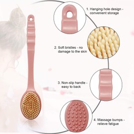 Vtrem Shower Brush with 25cm Long Handle Body Back Brushes Soft Bristles with Sticky Hook Exfoliating Bath Scrubber for Sensitive skin, Remove Cellulite, Improve Your Circulation (Pink)