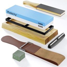 Totety Sharpening Stone - Ideal Whetstone & Tumbler Knife Sharpener - Leather Strop Kit with Sharpening - Gifts for Men who Have Everything