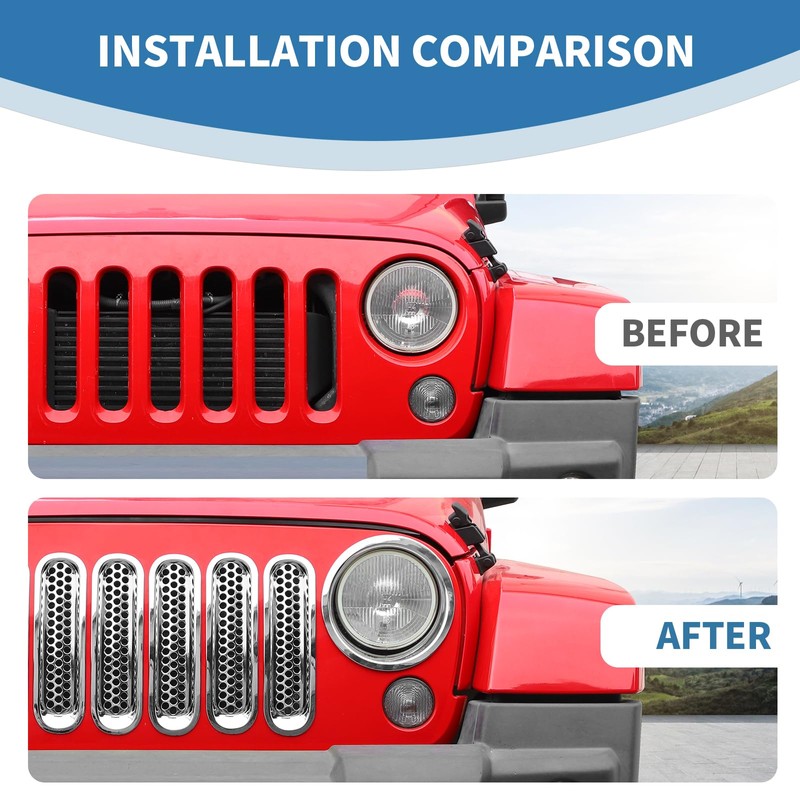 PDKLIN for Jeep JK Front Grille Inserts & Headlight Cover