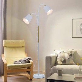 AoMck Floor Reading Lamp Standing Lamps for Living Room Gooseneck Floor Lamps Industrial Adjustable Height Bendable Small Floor Corner Lamp with 12W Bulb (White-2 Heads)