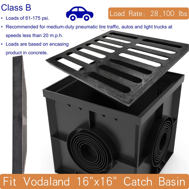 Cast Iron Drain Grate, Driveway Channel Cover 16x16 in |