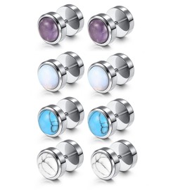 BOPREINA 4 Pairs Mens Fake Gauges Stud Earrings Set Stainless Steel Ear Piercing Faux Cheater Illusion Plugs Tunnel Flat Back Stud Earrings for Men Women 00G Gauge Look