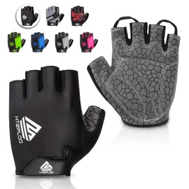 HTZPLOO Bike Gloves Cycling Gloves Biking Gloves for Men Women with Anti-Slip Shock-Absorbing Pad,Light Weight,Nice Fit,Half Finger Bicycle Gloves (Black,Medium)