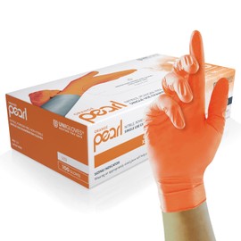 Unigloves Orange Pearl Nitrile Examination Gloves - Multipurpose, Powder Free and Latex Free Disposable Gloves - Box of 100 Gloves, Orange, Medium (GP0133)