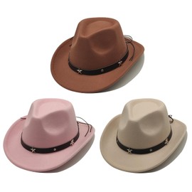 3 Pcs Kids Cowboy Hat Cowgirl Hat for Girl Boys Cowboy Hat with Buckle Belt Wide Brim Fedora Hat Dress Up Costume