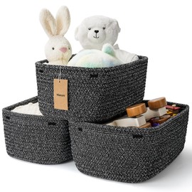 Maxuni 3-Pack Shelf Baskets for Organizing, Closet Organizer Bins, Small Woven Baskets, Rope Toy Basket, Storage Basket for Shelves, Cube Decorative Box, 11.5×7.5×4.7”, Mixed Black