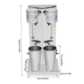 KONKENIE 180W 110V Double Head Milkshake Maker 14000RPM Stainless Steel Milk Shaker Blender Commercial Drink Mixer Electric Milk Shaking Machine for Restaurant Cafe Bar Sliver (2 Head 2 Cup)