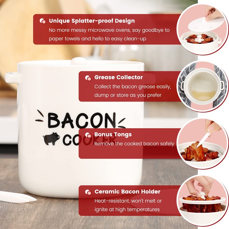 SOLIGT Ceramic Bacon Cooker for Microwave Oven - Splatter-Proof Design