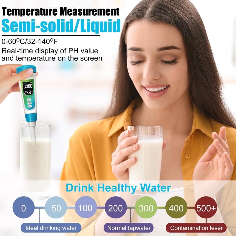 OBEST Food Acidity Meter Temperature 2 in 1, Smart pH