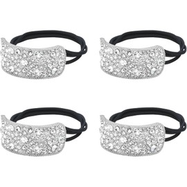 4Pcs Sparkly Rhinestone Hair Ties Ponytail Holder Elastics Scrunchies Fancy Crystal Hair Ties for Thin Thick Hair Rhinestone Hair Accessories for Women (Silvery, One size)