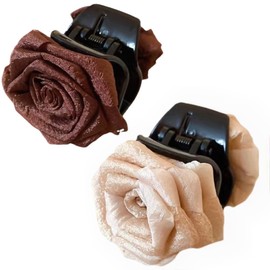 2 PCS Small Flower Claw Clips for Girls Rose Ponytail Holder Hair Clip for Styling Vintage Hair Accessories for Women Thin Thick Hair Fancy Hair Claws (Milk Tea & Coffee Color)