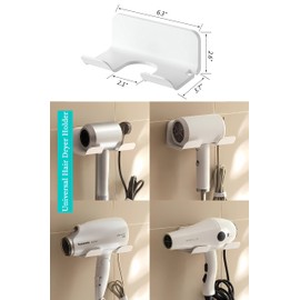 SUPTEC Universal Hair Dryer Holder, Blow Dryer Hanger Wall Mount for Hair Dryer Hook with Plug&Cord Organizer Self Adhesive for Cabinet Bathroom(1 Pack White)