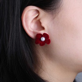 Cybche Boho Rot Samt Blume Ohrringe Perle Blume Ohrstecker Ohrringe Große Blume Ohrringe Vintage Perle Ohrringe Wildleder Blume Hochzeit Rot Ohrringe Schmuck Für Frauen