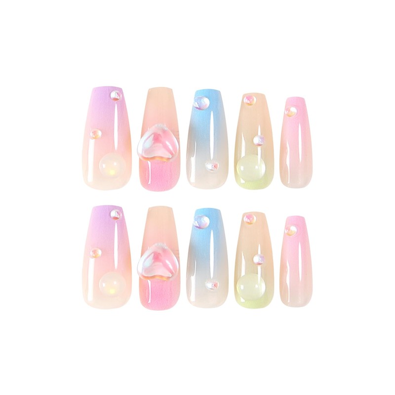 Handmade Ombre Press On Nails 3D Heart Love Artificial Gradient