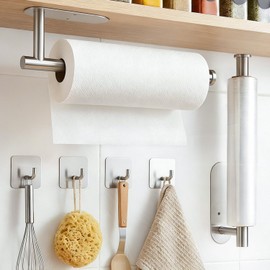 INGEQUIS Juego de 2 Portarrollos de Papel de Cocina de Acero Inoxidable con 4 Ganchos para Toallas, Soporte para Toallas de Papel para Baño y Cocina, 