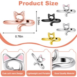 Tyqour Pack of 5 Adjustable Crochet Rings Finger, Metal Cat Crochet Ring, Crochet Ring, Crochet Accessories, Knitting Loop Ring, DIY Cat Ears, Knitting, Crochet Rings Fingers for Quilting, Crafts