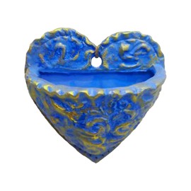 QUINTRA Vintage Heart Shaped Fleshy Resin Flower Pot, Wall Hanging, Fleshy Plate, Green Flowerware, Resin Wall Decoration Flower Pots Plastic 30cm (Blue, One Size)