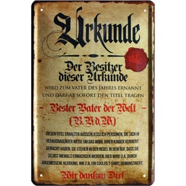 318 Decorative Tin Sign with German Text "Bester Vater der Welt" - Father of the Year - Certificate 20 x 30 cm