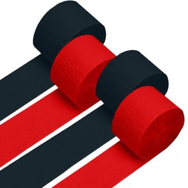 4 rollos de papel crepé, paquete de papel crepé rojo y negro de 333 pies, para cumpleaños, bodas, baby shower, decoración de fiesta (1.8 x 90 pies), rollo
