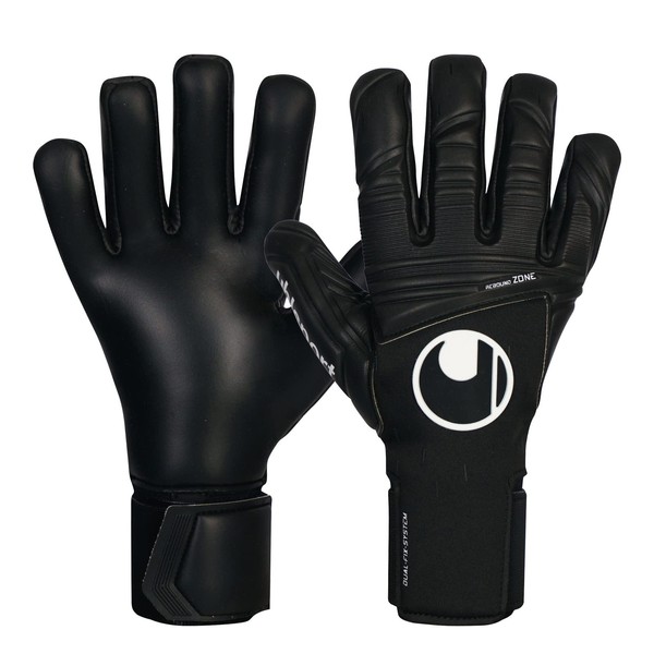 uhlsport Game Soccer GK Keeper Gloves Speed Contact Black Absolute Grip Half Negative 1011286 01 8 Black x White