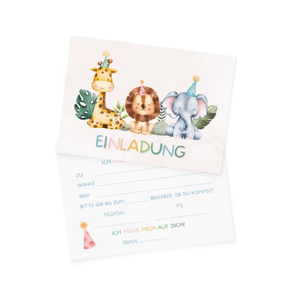 Essi's Stoff Boutique Set of 10 Zoo Animals Invitation Cards