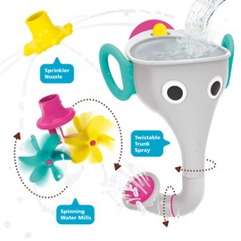 Yookidoo FunEleFun Fill ‘N’ Sprinkle Bath Toy. An Elephant Trunk Funnel Toddlers Play with 3 Interchangeable Trunk Accessories That Spins, Twist and Sprinkle, Promotes Kids STEM-Based Learning (Grey)