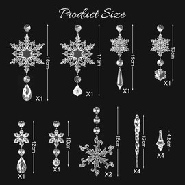 Pack of 16 Christmas Decoration Snowflakes Icicle Pendants, Christmas Tree Decoration Crystal Decorations, Christmas Tree Decorations Snowflakes Decoration Acrylic, Christmas Tree Decoration